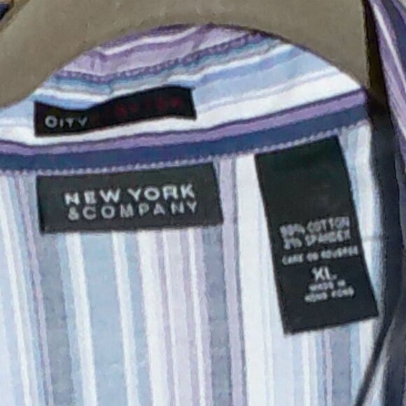 New York & Company City Stretch Striped Button Down Blouse - Picture 2 of 6